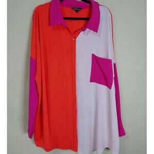 Davi&Dani P120453 Colorblock Button-Up Shirt Long Sleeve Size 3XL